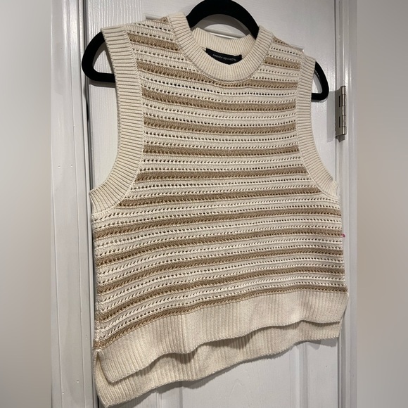 NWT French Connection Size L Ivory Gold Stripe Cotton Blend Sleeveless Knit Top - Picture 5 of 12